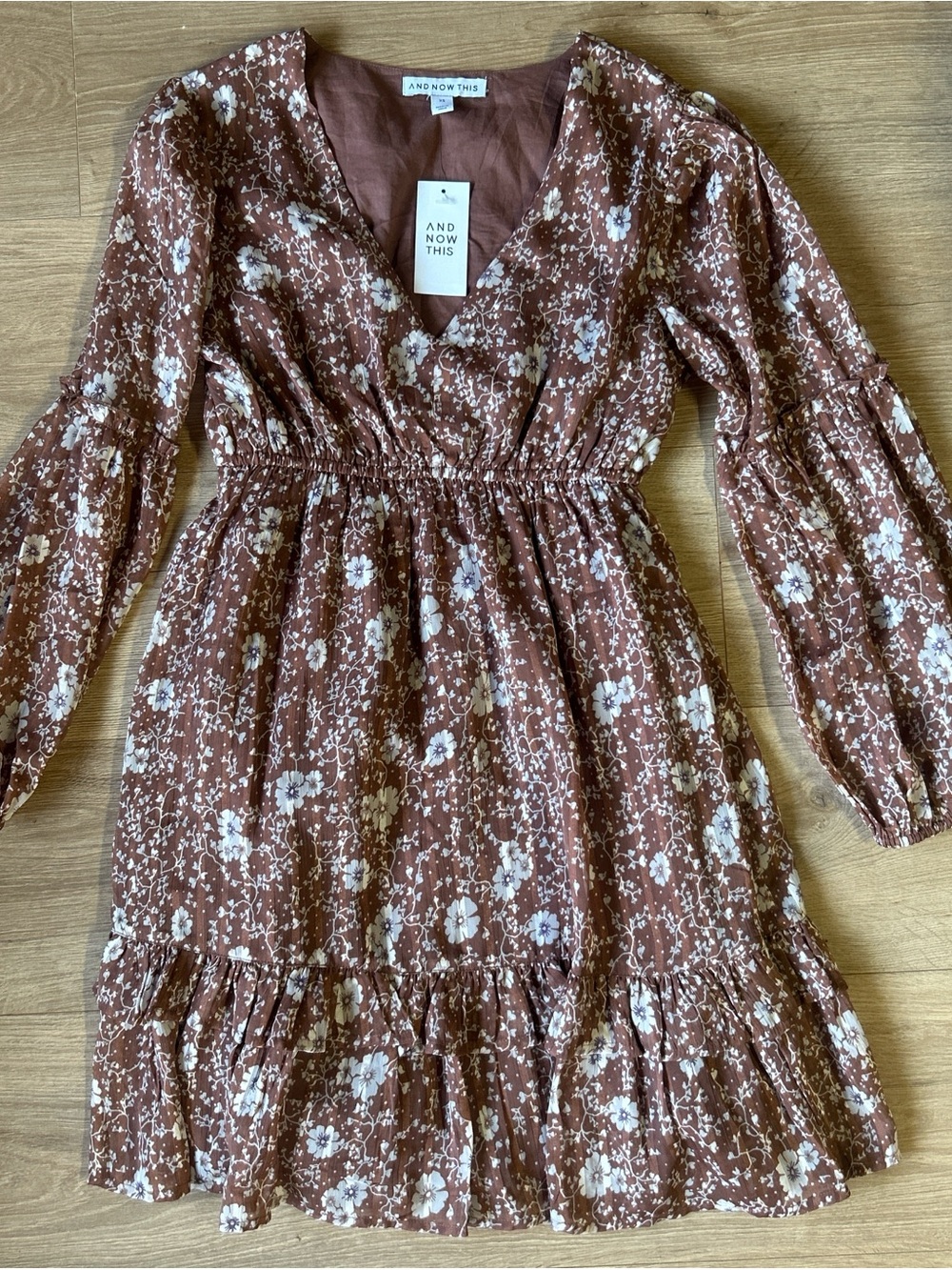 And‎ Now This Brown Floral Long Sleeve Tiered Dress
